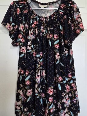 Style & Co. Black Floral Short Sleeve Blouse